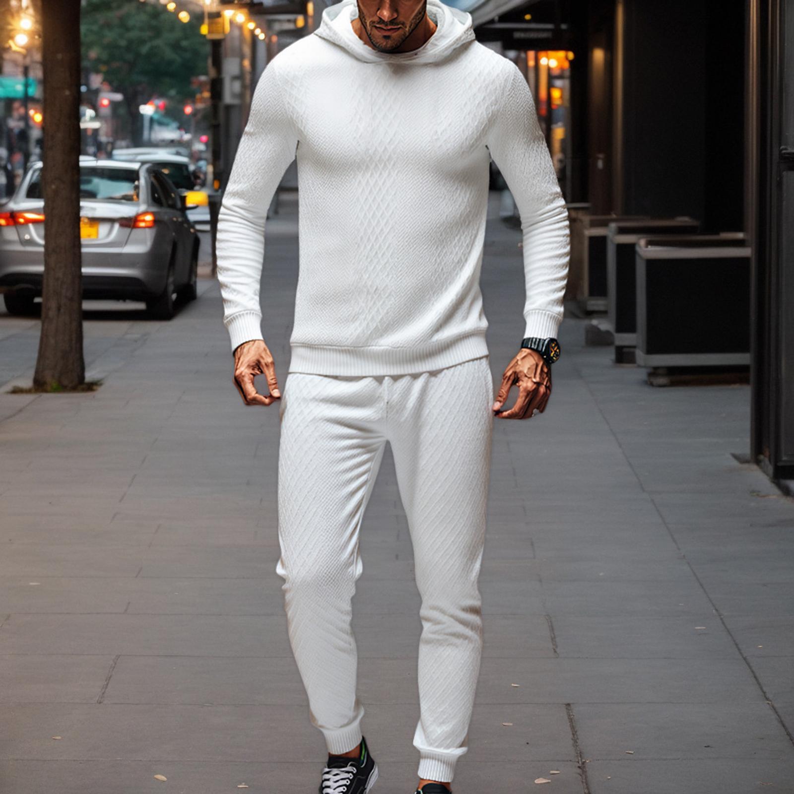 

Мужской спортивный костюм Мужской однотонный повседневный спортивный костюм Костюм-толстовка XL белый