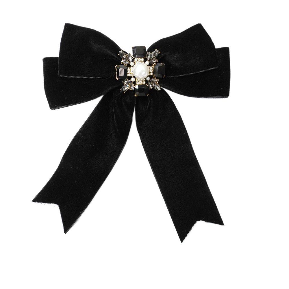 Velvet Memorial Black Ribbon Bowknot Brooch Black Collar Pretied Necktie Clip  Women