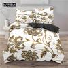 Golden Floral Bedding Set Queen Size Microfiber Bohemia Flowers Leaves 3D Print Duvet Cover For Kids Teens Adults Bedroom Decor