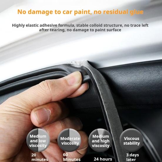 1 Roll Car Door Sealing Strip Noise Reduction Windproof Water-Resistant Self Adhesive Strong Stickiness Easy To Install Auto Door Rubber Seal Strip