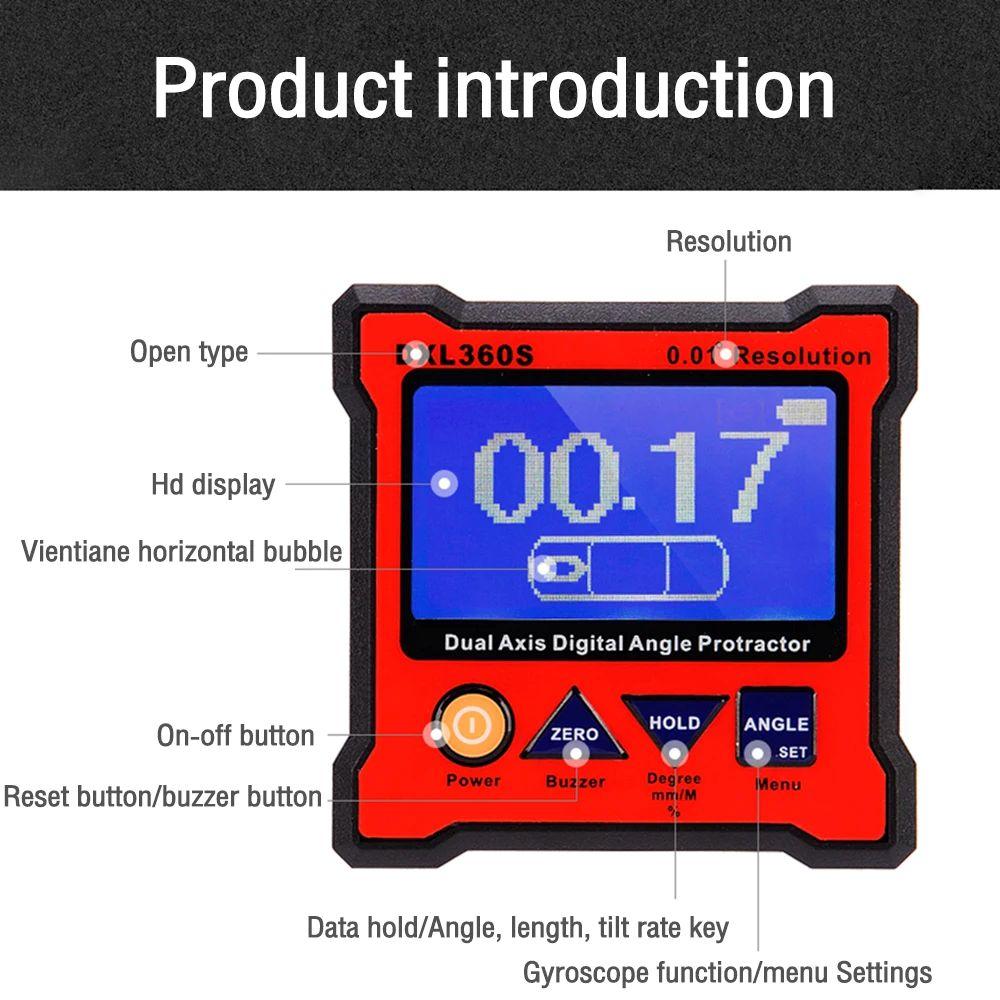 DXL360/DXL360S Dual Axis Digital Angle Protractor with 5 Side Magnetic Base High-precision Dual-axis Digital Display Level Gauge