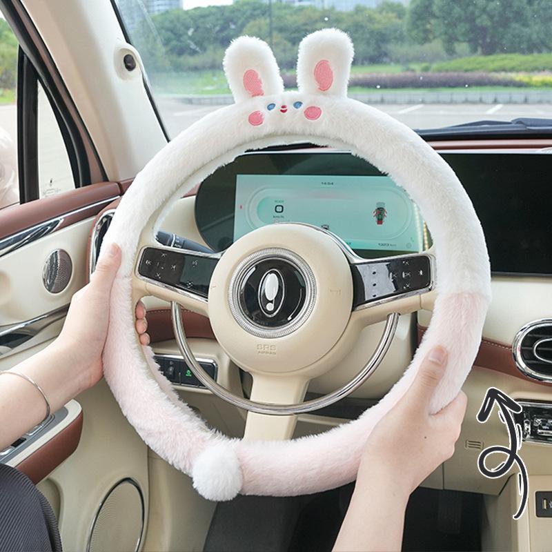 Universal Car Steering Wheel Cover for Girl Cartoon Winter Fluffy Cover for Steering Wheel Heating Hands Kawaii Car Accessories
