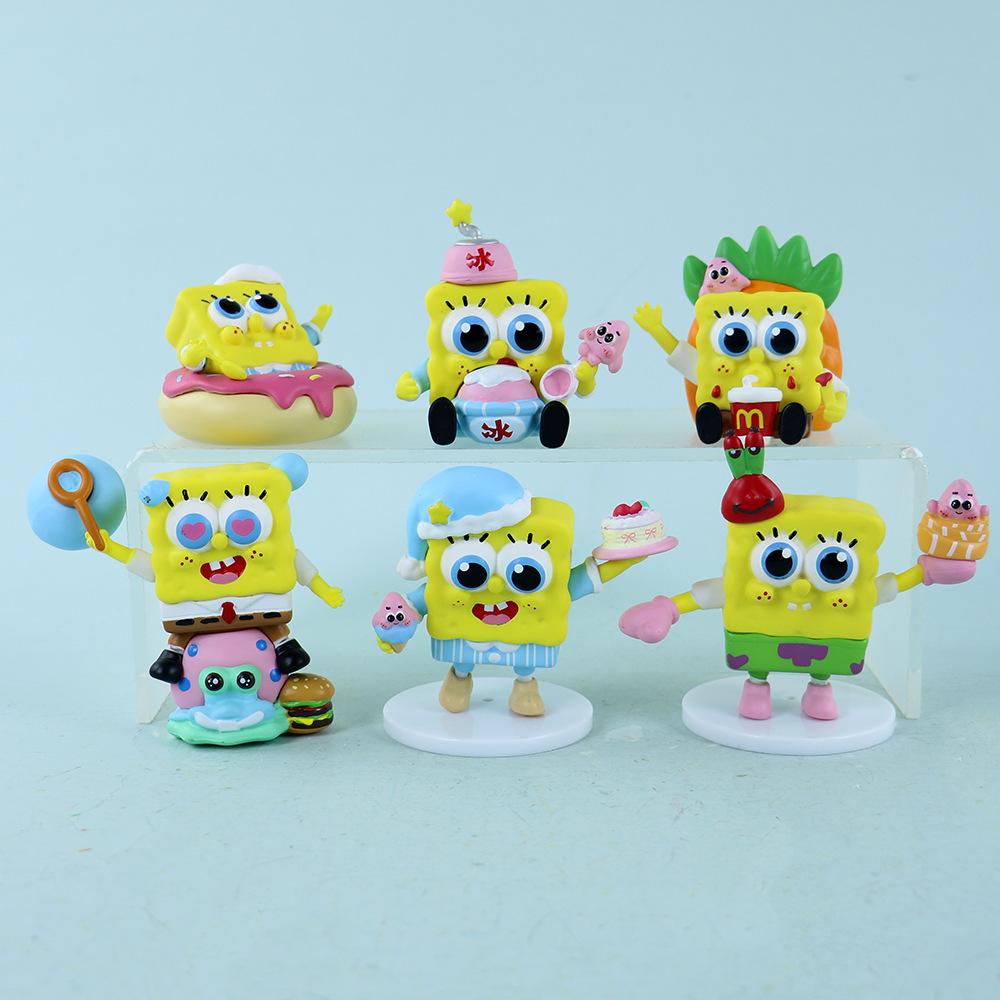 6Pcs/Set Spongebob Squarepants Anime Figures Toy Peripheral Collectible Model Doll Fans Gift