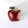 Korean Rhinestone Red Apple Brooch: Versatile Enamel Pin for Women's Retro Coat, Sweater, or Cardigan