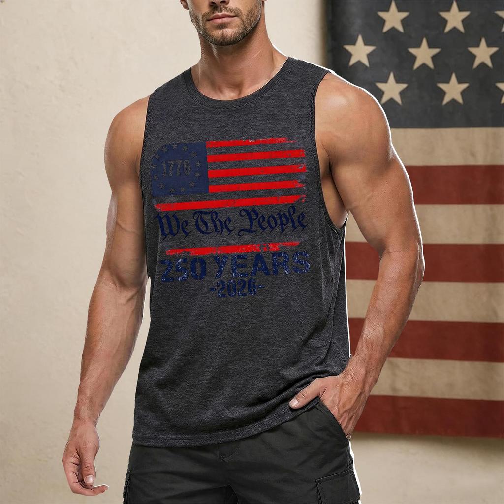 Men's Casual Sleeveless Tank Top Crew Neck Graphic Print Lightweight Summer Muscle Shirt for Outdoor Activities