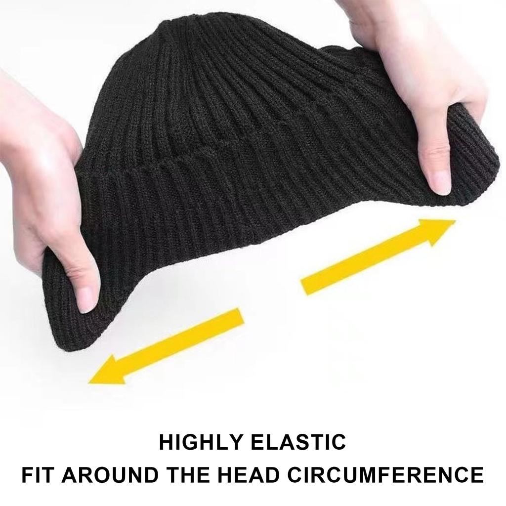 Winter Knitted Hat with Brim and Ear Flaps Women Men Fashion Outdoor Warm Beanie Cap Casual Hats Solid Color Cap Knitting Hats