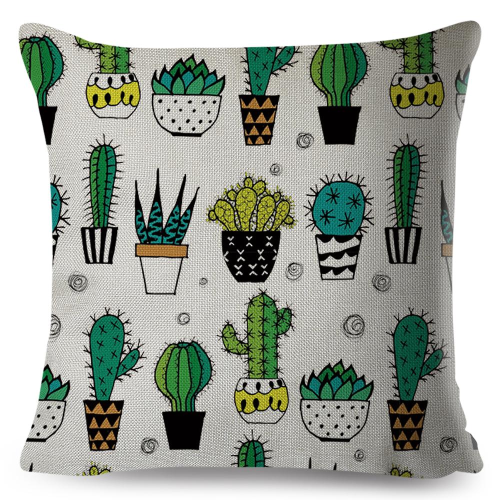 Scandinavian Style Cushion Cover Hand Drawn Cactus Floral Design Soft Square Pillow Gift Home Decor Xcm