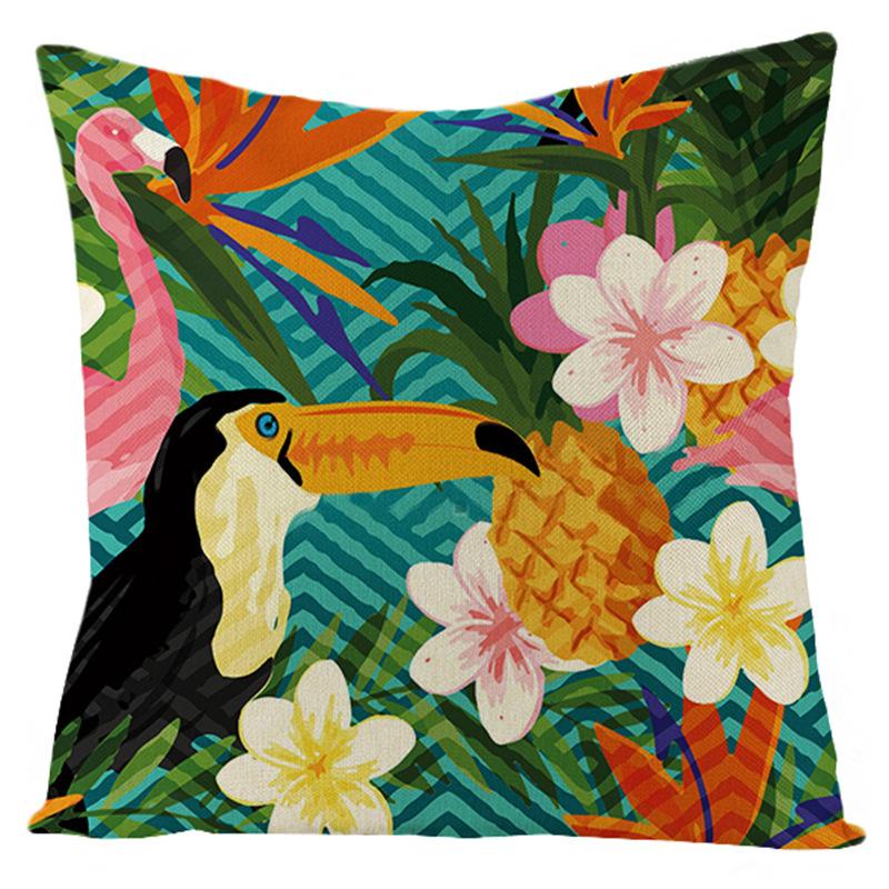 New Outdoor Waterproof Linen Pillow Case Tropical Green Leaf Cushion Cover