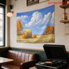 Rustic Farmhouse Landscape Tapestry Wall Art Print Autumn Hay Bale Field Decor Country Nature Scenery Home Decoration Canvas