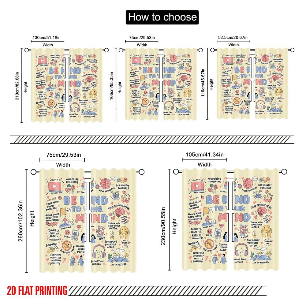 2pcs 2D Flat Printing Curtains Mindful Living Self-Care Polyester Without Electricity Festive Curtains for Entryway Room Parties