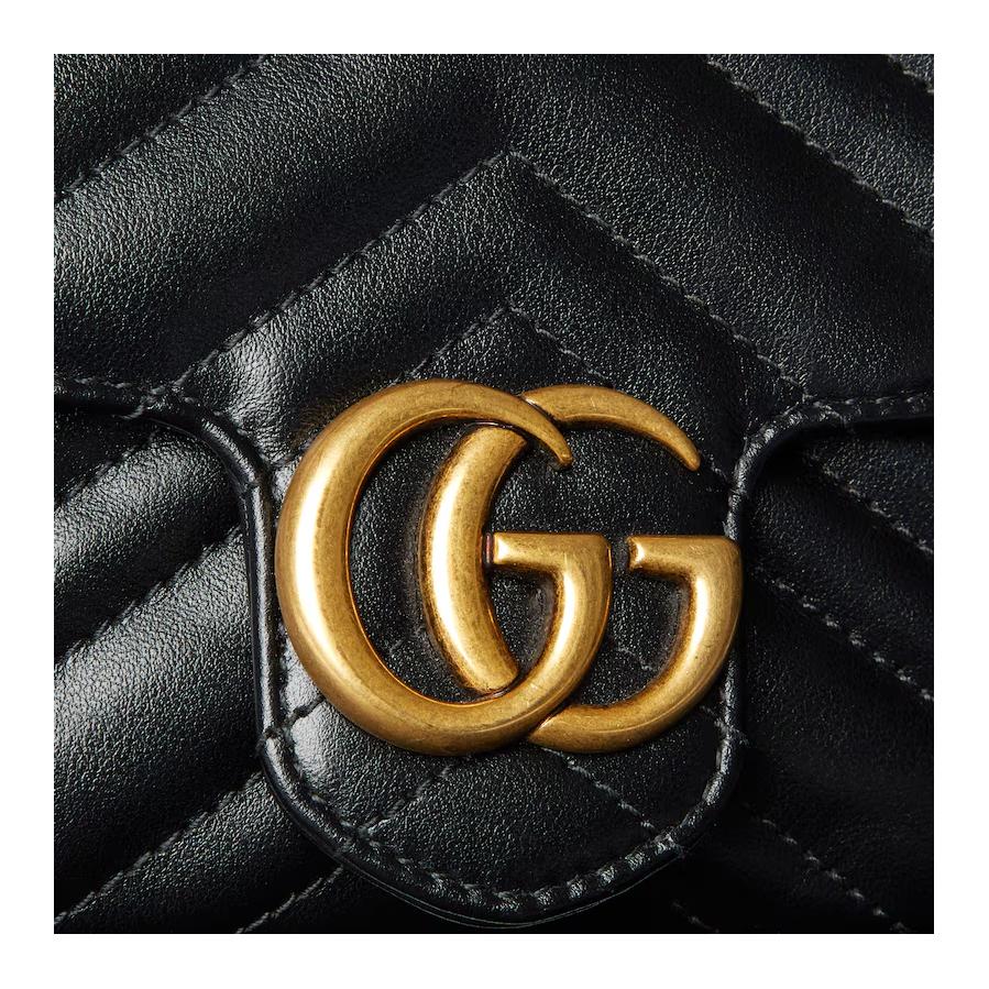 Gucci GG Marmont Gold Vintage Double G Logo Card Holder Leather Two In One Shoulder Crossbody Mini Bag Women Bags 751526-AACCE-1061