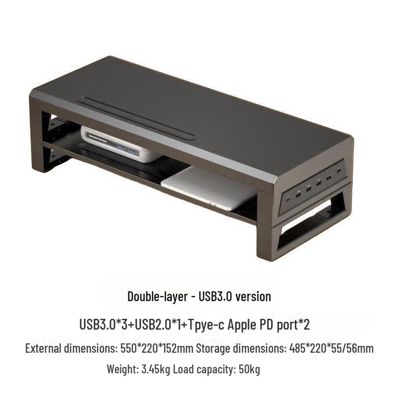 Multifunctional USB Monitor Riser Stand & Desktop Organizer