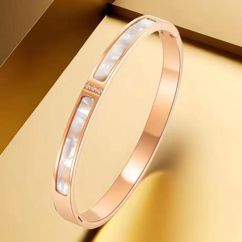 European & American Titanium Steel Hollow Electroplated Bangle with Diamonds - Versatile Stainless Steel Women's Fashion Jewelry