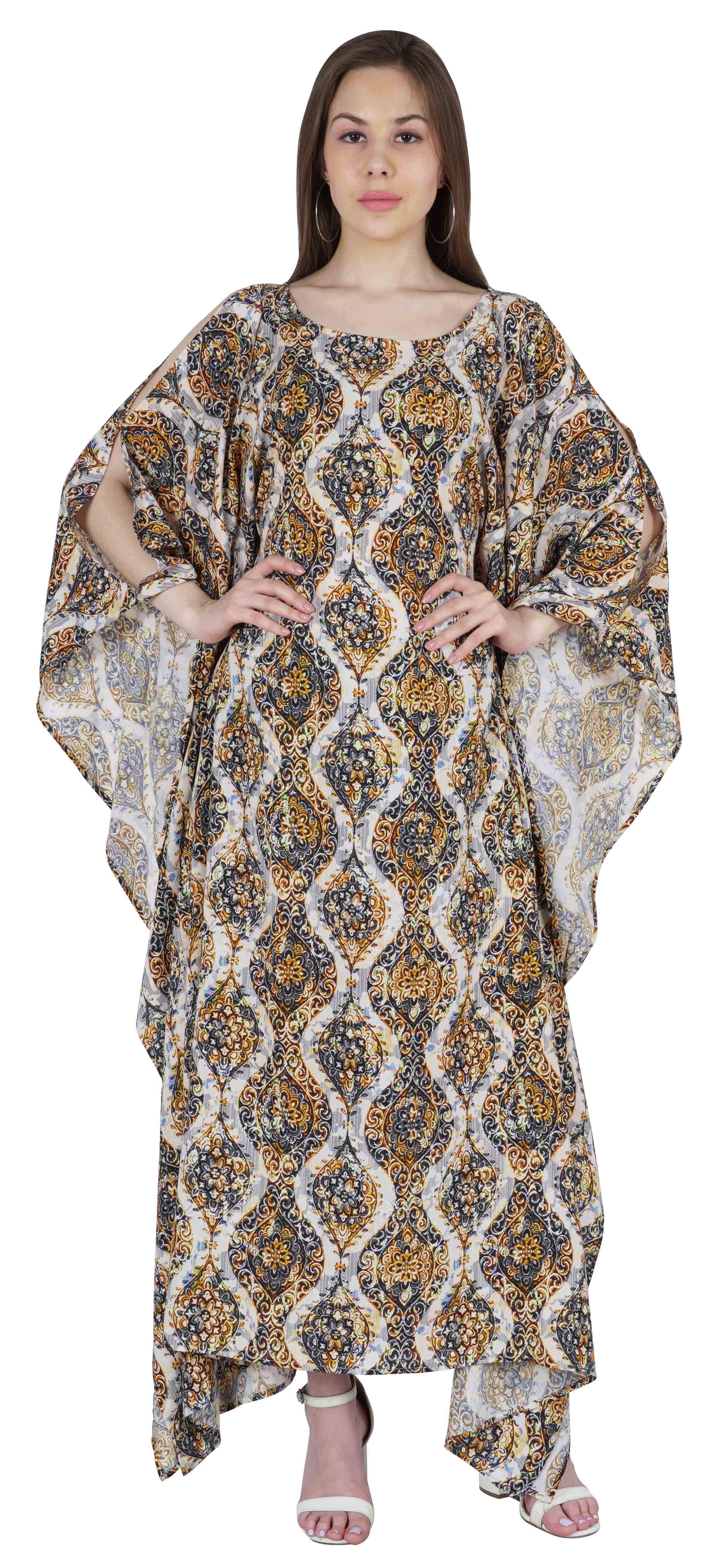 

Moomaya кафтан максі з кафтаном із вирізом із шлейфом і принтом із принтом XXL жовтий