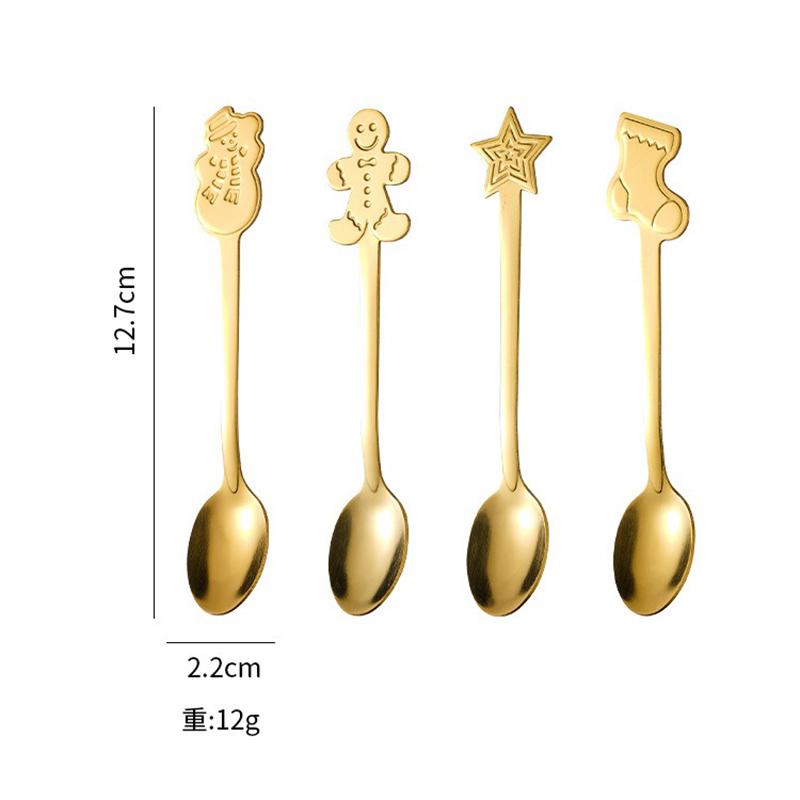 4Pcs Christmas Gift Elk Christmas Tree Dessert Spoon Cutlery Spoon Set Fruit Coffee Spoon Cutlery Wed Christmas Gift