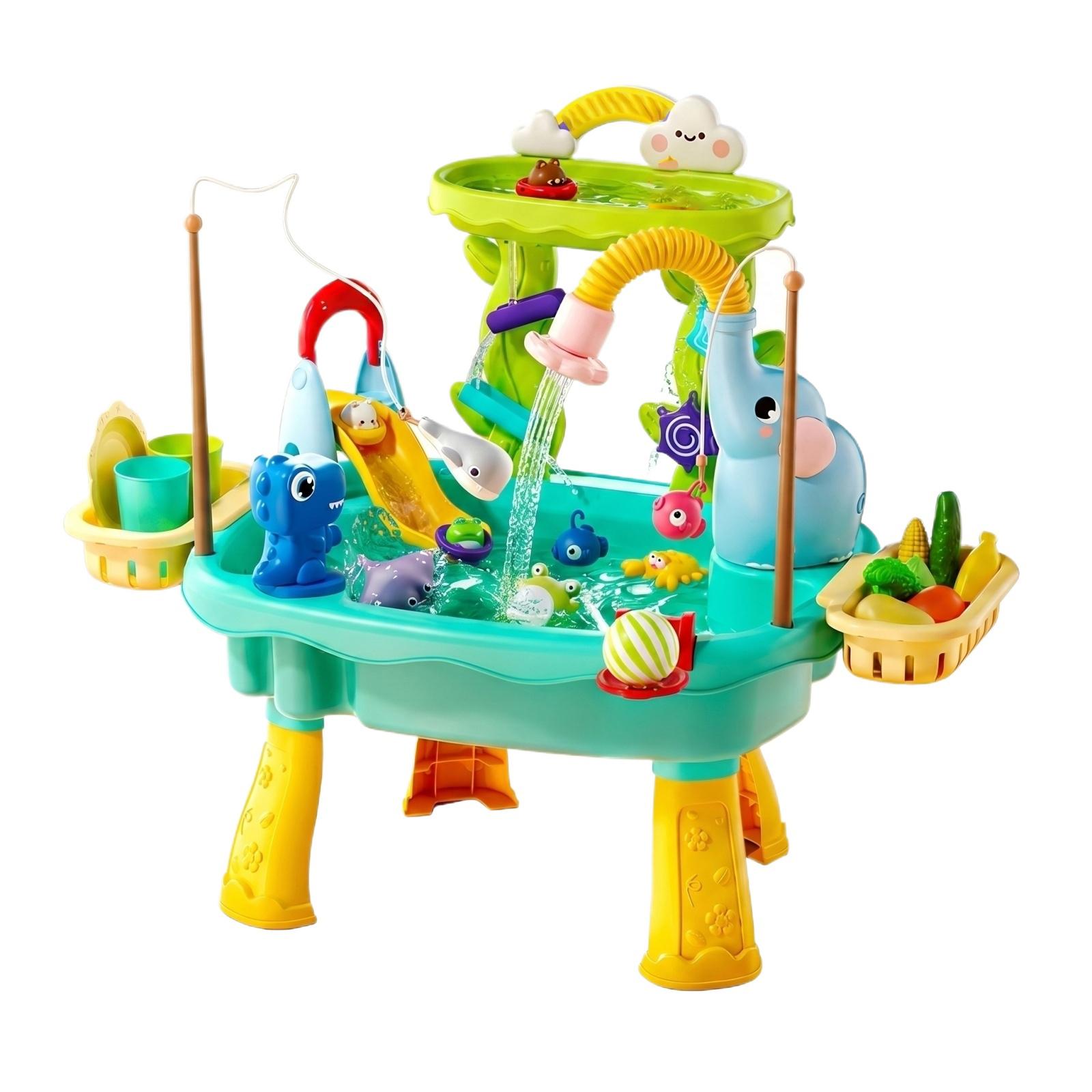 Children Play Table Outdoor Indoor Activity Toy with Fishing Accessories Slide and Rotating Features for Kids One Size