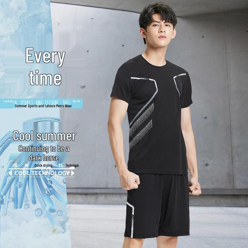 Men's Quick-Dry Ice Silk Sports T-Shirt & Shorts Set - Summer Running, Fitness, Basketball, Badminton Uniform