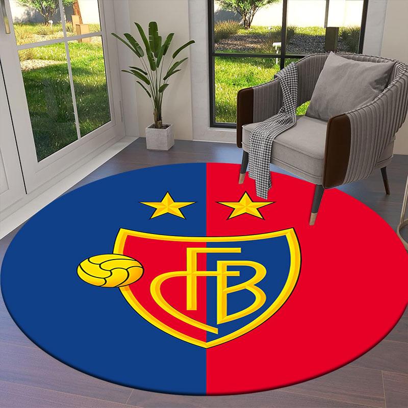 FC Basel Round Area Rug,Carpet Rug for Living Room Bedroom Sofa Playroom Decor,Non-slip Floor Mat
