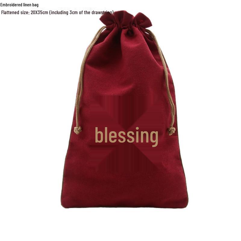 "Extra Large Embroidered Linen Drawstring Bag for Storage and Gifting"