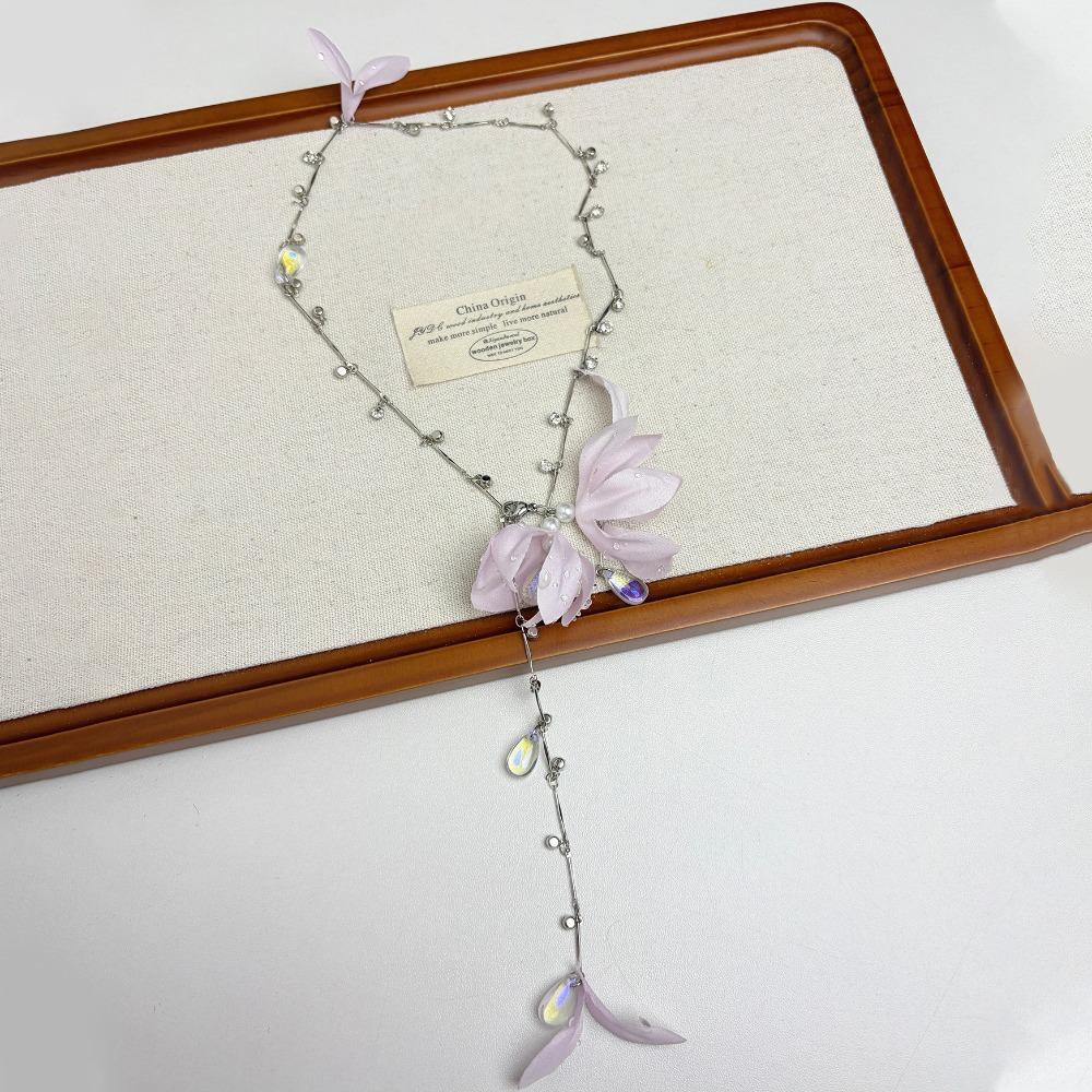Beaded Tassel Pendant Collarbone Chain Charm Beach Jewelry Exquisite Flower Necklace for Gifts
