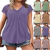 Women's Fashion Plus Size Color V-neck Loose Short Sleeved Pullover T-shirt Top
