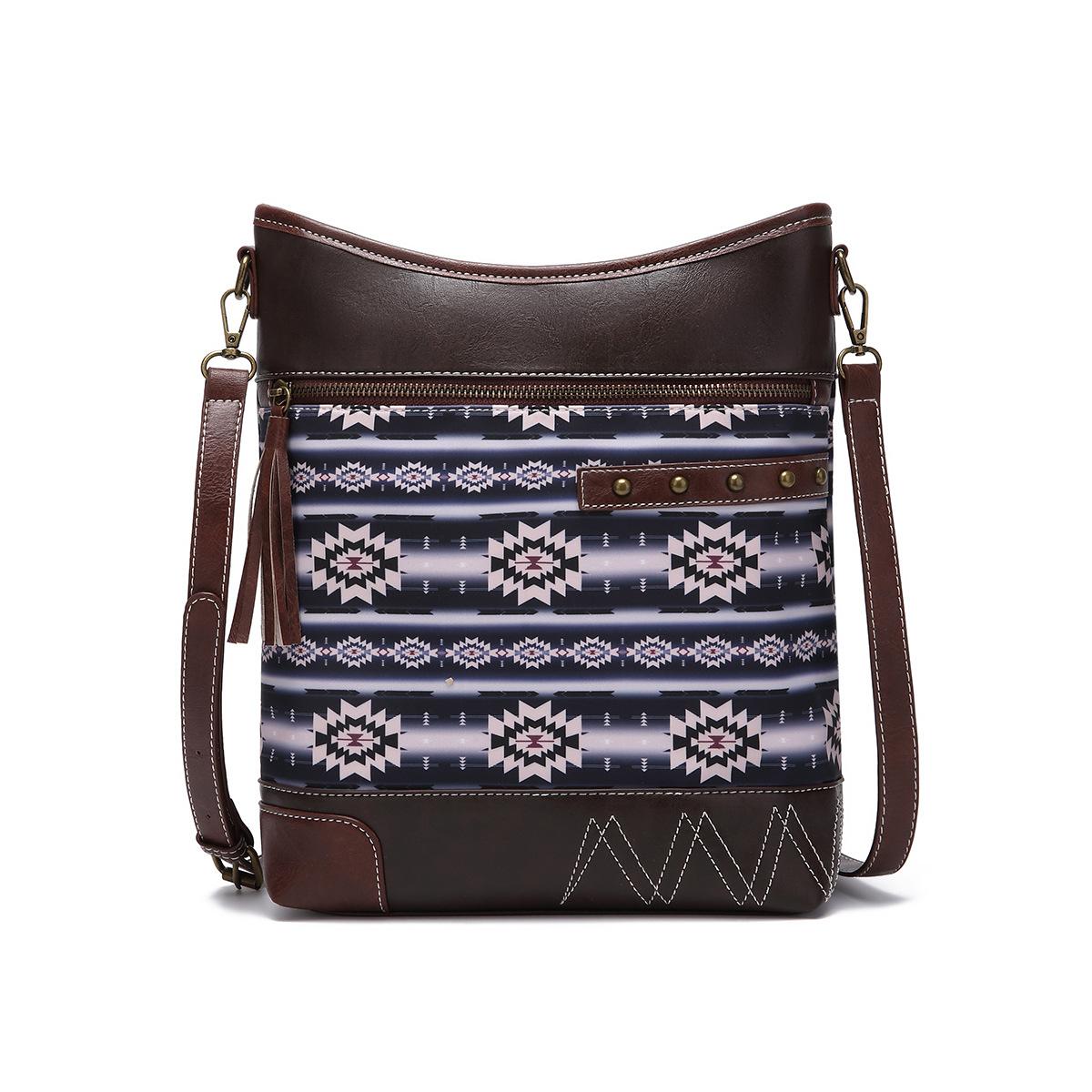 

Сумка-мессенджер из напечатанного твила, брезента, богемный, ацтекский, деним