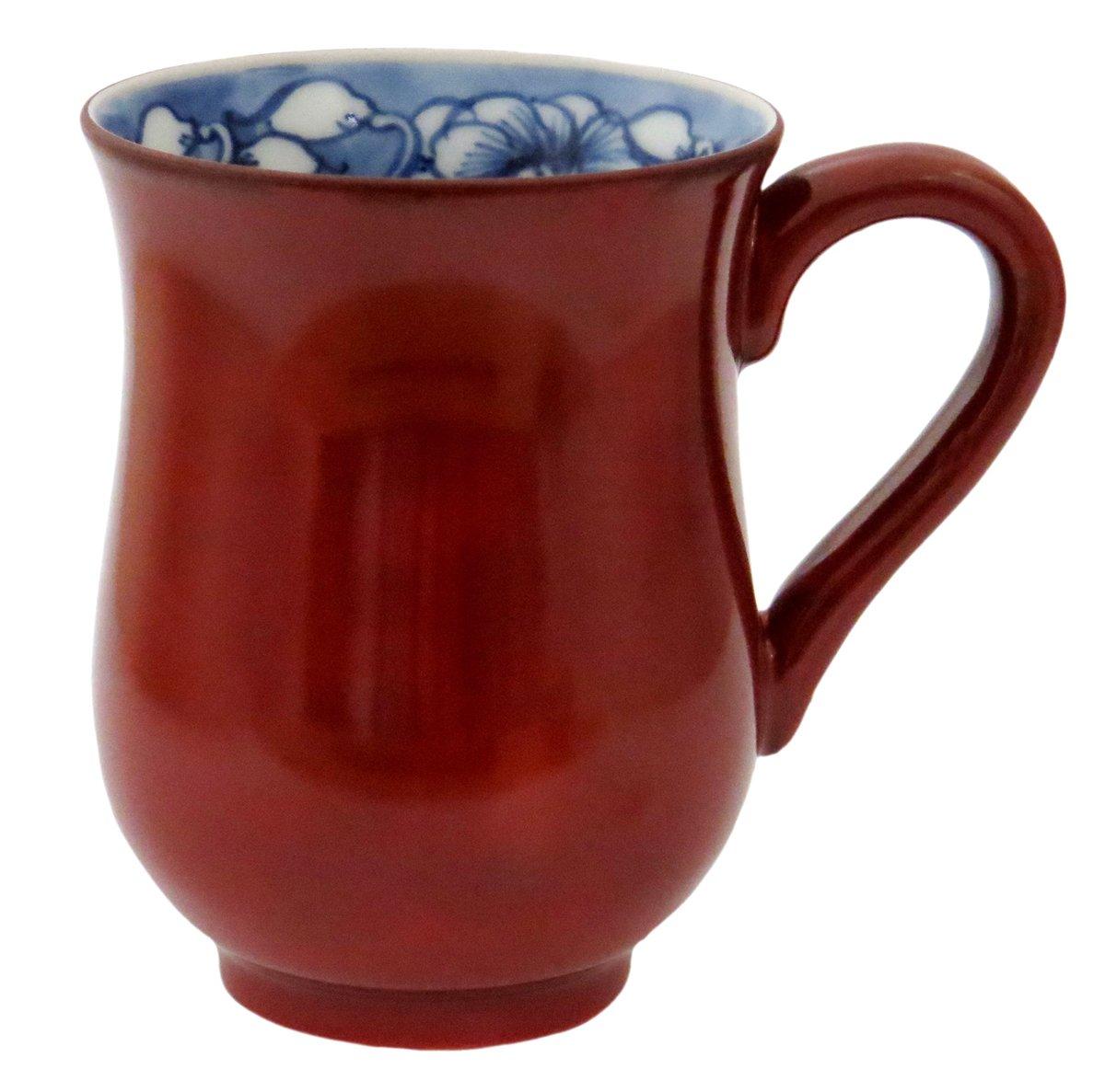 

Maeken Kyo-yaki, Kiyomizu-yaki, Shiho-gama, Red Lacquered Arabesque Mug, D4-11 Red