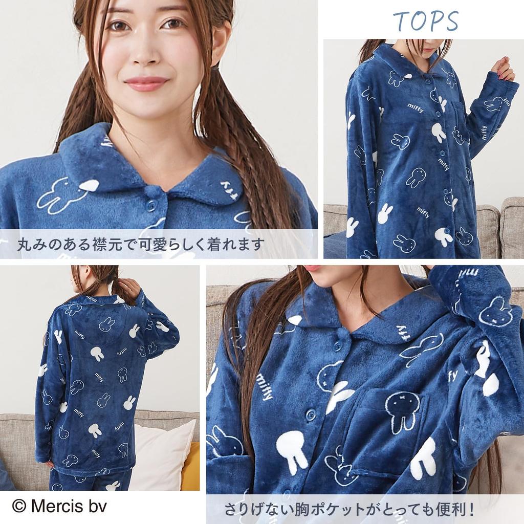 Luanna Jena Miffy Women's Loungewear, Fluffy Long Sleeve Pajama Set, Birthday Gift, QWMI03 (Navy Blue)