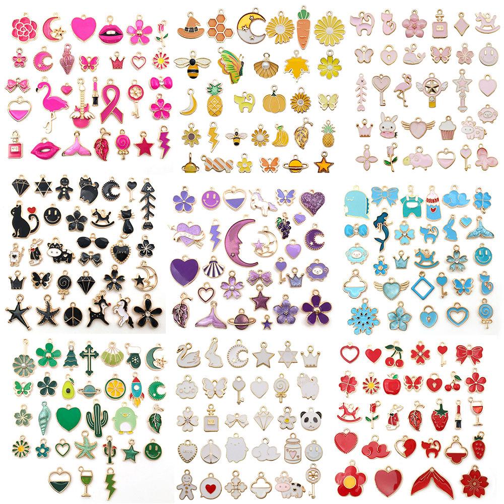 Mixed Color Cartoon Enamel Alloy Pendants for DIY Bracelets & Keychains