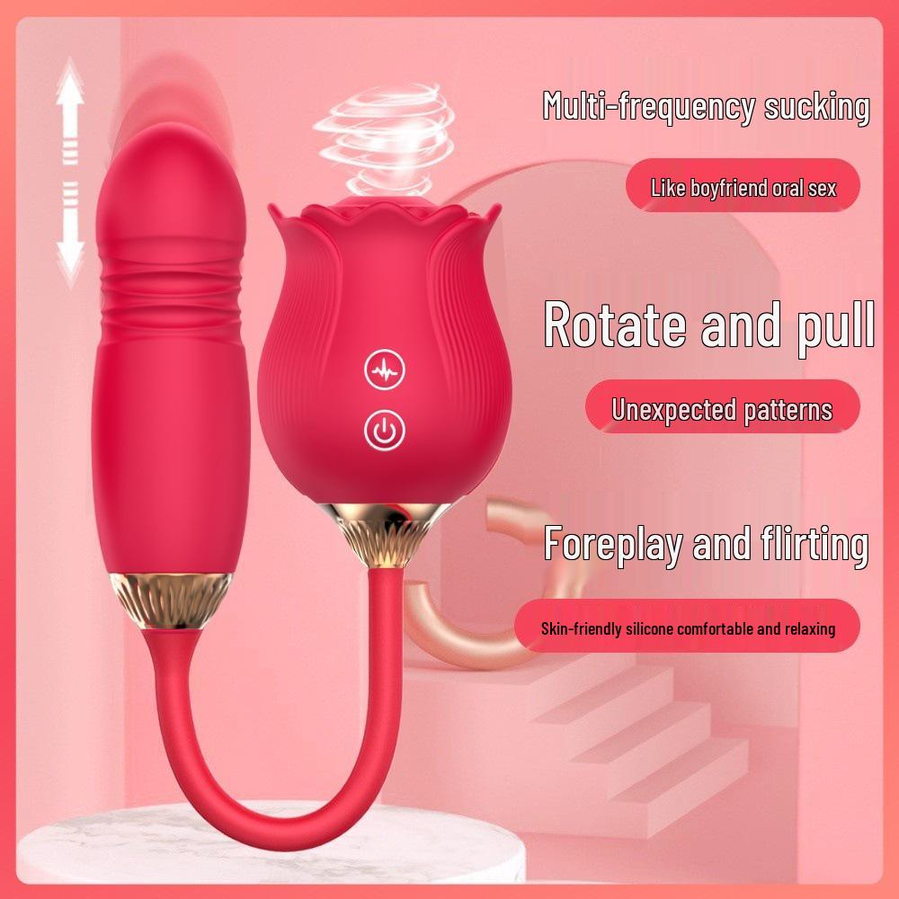 Dual-Head Vibrating Rose: Telescopic, Licking & Sucking Pleasure Toy for Women