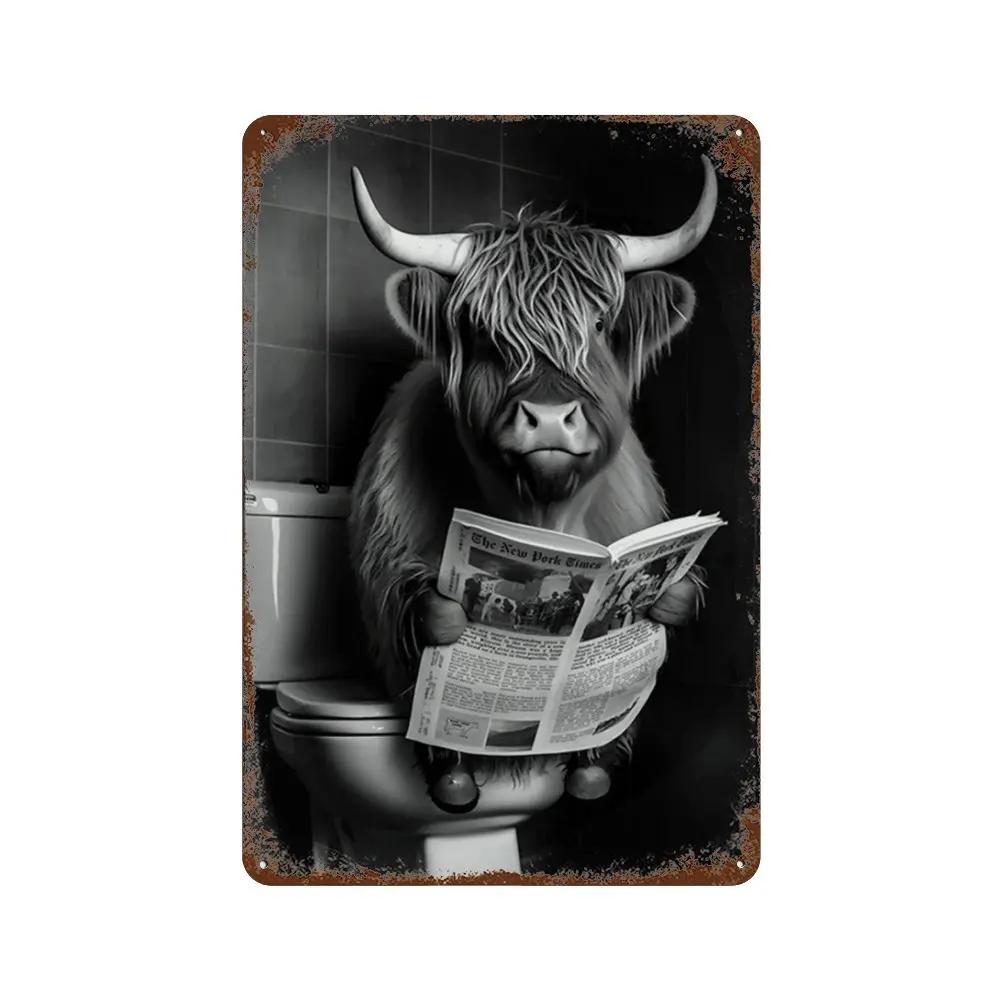 Funny Animal Posters Metal Tin Sign Plaque Dog Monkey Reading Newspapers Decorative Plates For Toilet Bathroom Wall Art Decor