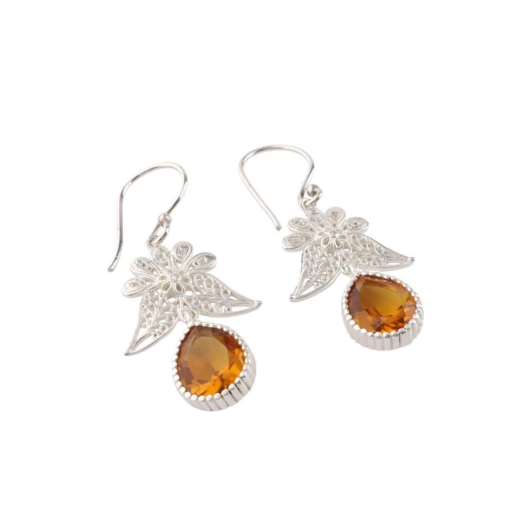 Citrine Gemstone 925 Sterling Silver Jewelry Handmade Women Earrings 1.84" November Birthmonth Jewelry For Gift CE-23-7