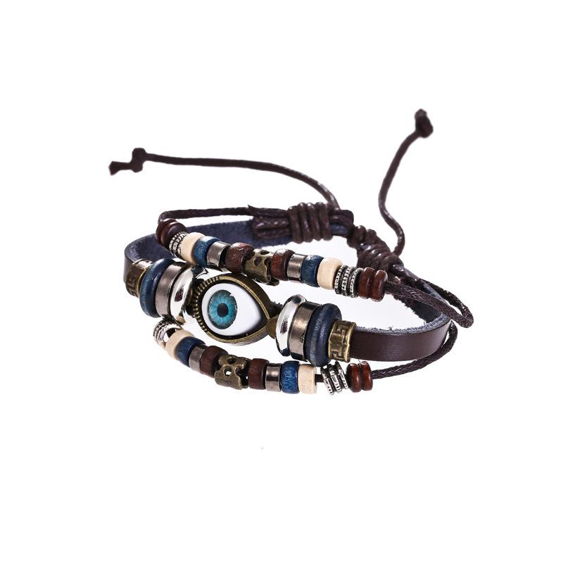 1PC Handmade Couple Retro Bracelet Craft Jewelry Multi-layer Cowhide Eye Woven Jewelry
