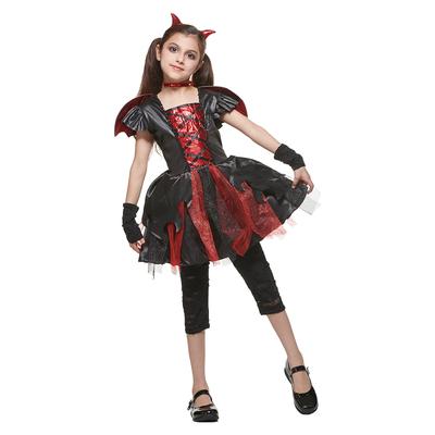 Klassisches Teufelskleid für Mädchen, Halloween-Kind-Dämonen-Cosplay-Kostüm