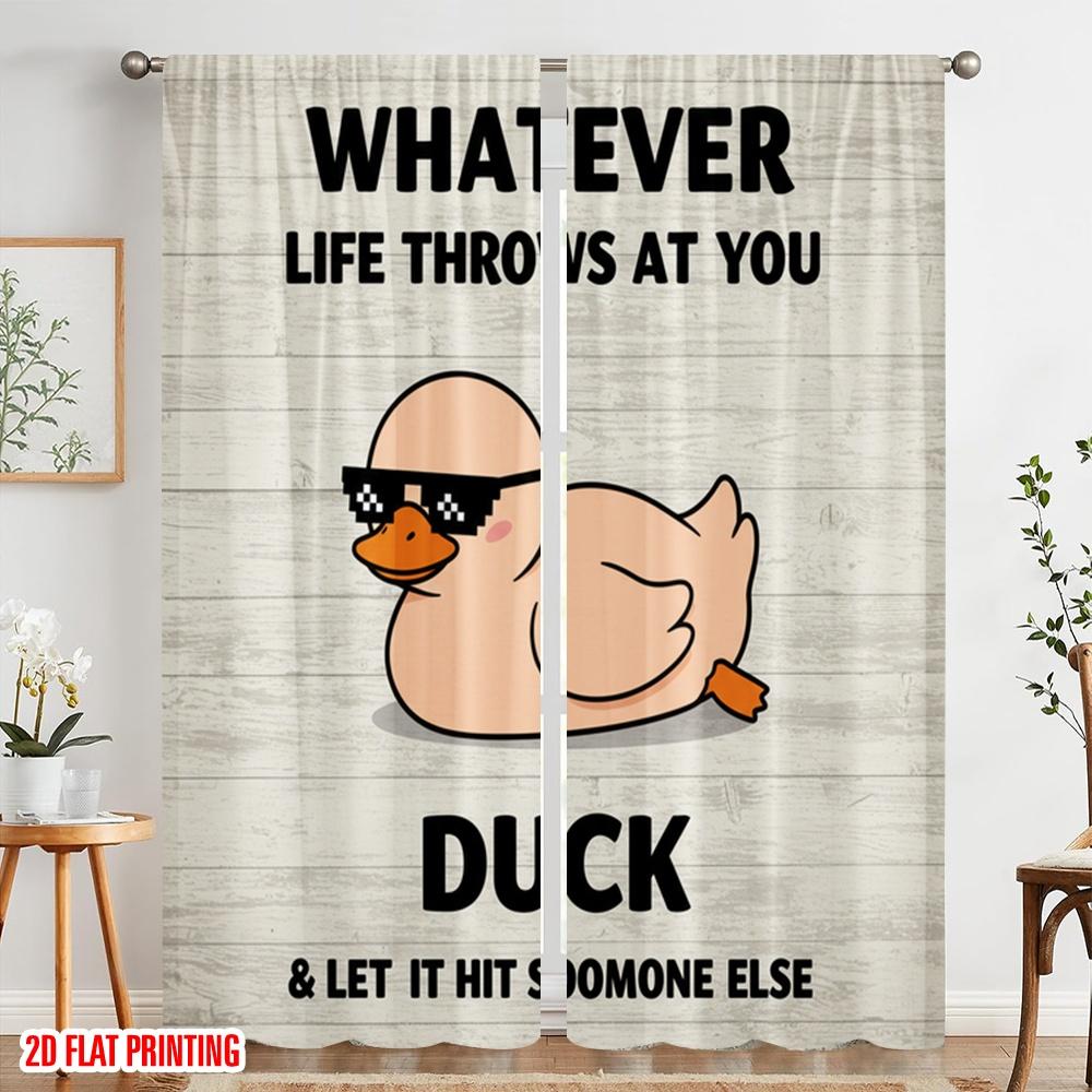 2pcs 2D Flat Printing Curtain Whatever Life Throws Duck Polyester Without Electricity Family Party Use for Outdoor and Home