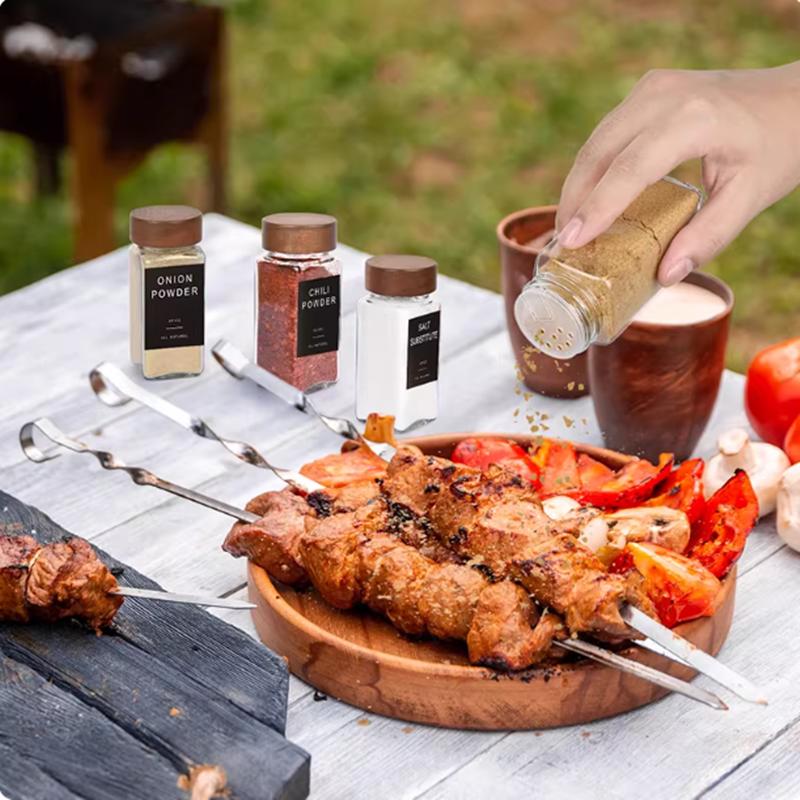 Transparent Glass Seasoning Bottle Set, Wooden Lid, Salt Bottle, Spice Container, Salt and Pepper Bottle, Kitchen Seasoning Box