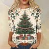 Women's Fashion Casual Round Neck 3/4 Sleeve Loose Printed T-Shirt Ladies Top