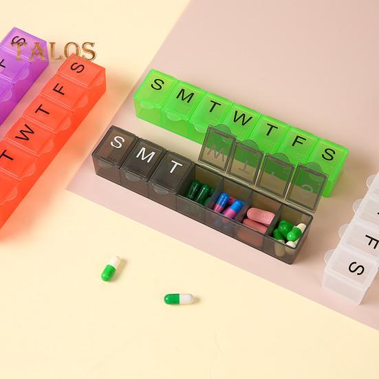Cutie compartimentată pentru pastile 7 grile Săptămânal Copertă transparentă Data tipărită Rezistent la praf Rezistent la umiditate Organizator portabil de călătorie în aer liber pentru tablete Medicina