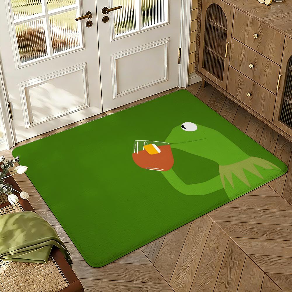 Funny Animal and Frog Kermit Floor Mat Soft Thickened Absorbent Non-Slip Bedroom Living Room Door Mat Home Decor Flannel Rugs