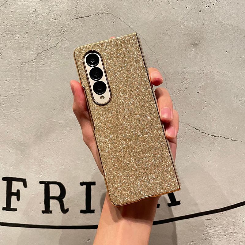 For Samsung Galaxy Z Fold 7 Case Slim Shinny Powder Bling Bling PU Leather Electroplating Phone Case Cover For Z Fold 3 4 5 6
