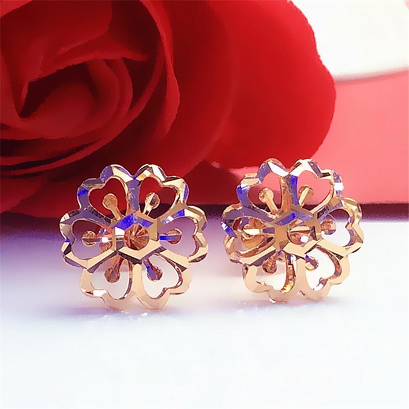Purple Gold Hollow Flower Stud Earrings Women'S Small Temperament Colored Gold Plated Rose Gold Earrings