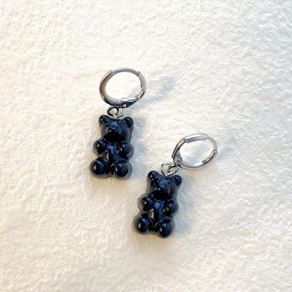 Gradient Chic Resin Bear Earrings Creative Animal Shape For Women