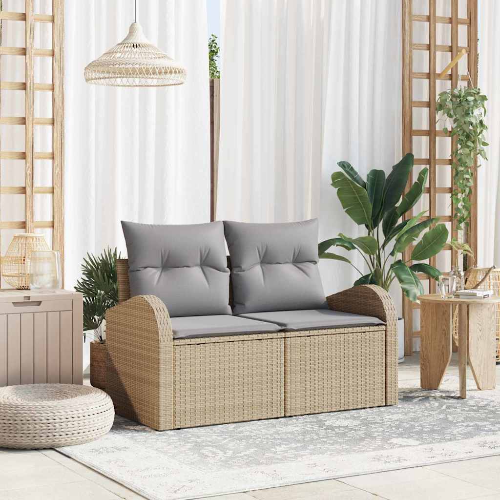Garden Sofa with Cushions Beige 124 X 62 X 69 Cm Poly Rattan