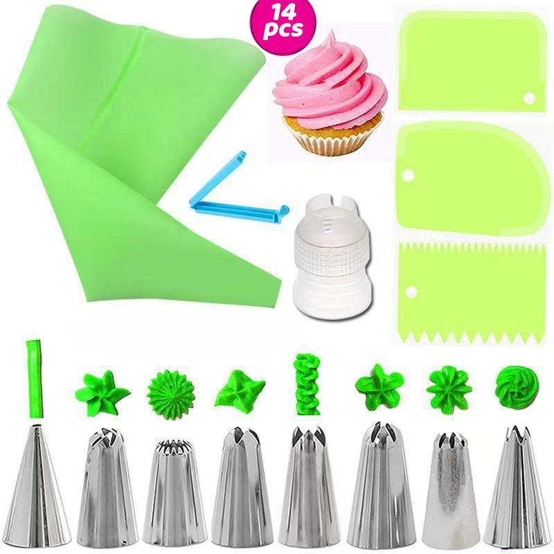 

Набор кондитерских насадок 14/20 шт. Сделай сам, для шоколадного крема, для выпечки, для украшения торта кремом, многоразовые кондитерские мешки 14Pcs зелёный