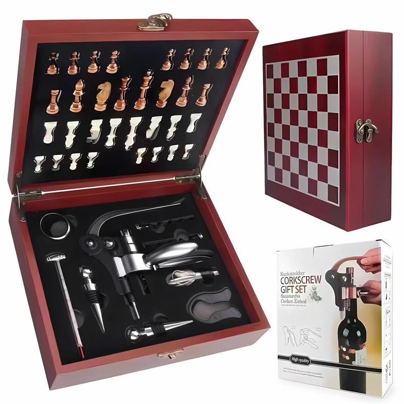 Set de Abridor de Botellas de Vino Tinto con Caja de Regalo de Madera Abridor de botellas de vino Herramientas de Bar Set Multifuncional para Abrir y Presionar Vino