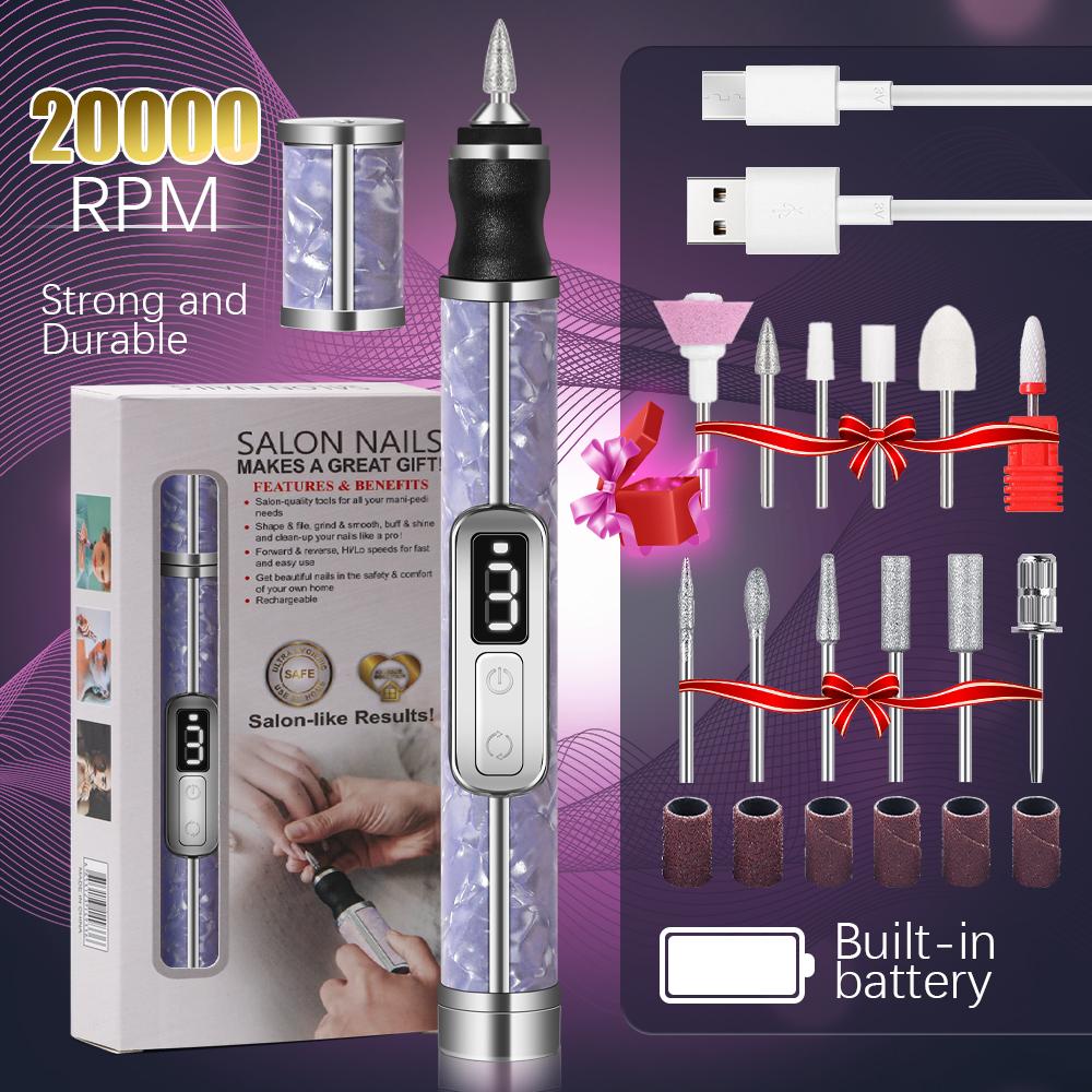 20000RPM Nail Polishing Machine Professional Nail Drill Multiple Gears Low Noise Nails Sander File Set For Manicure Salon Tools