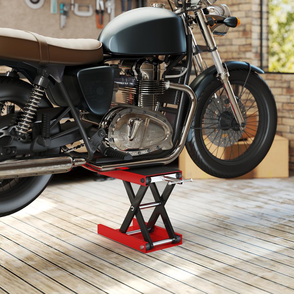500KG Motorcycle Lift Scissor Jack, Height Adjustable Motorbike Stand with Anti-Slip Wide Deck