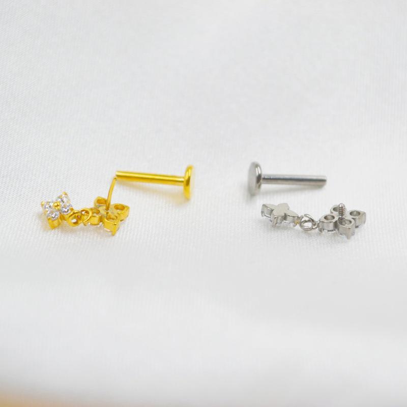 G23 Titanium Push-in Labret Stud with Zircon for Ear Cartilage Piercing