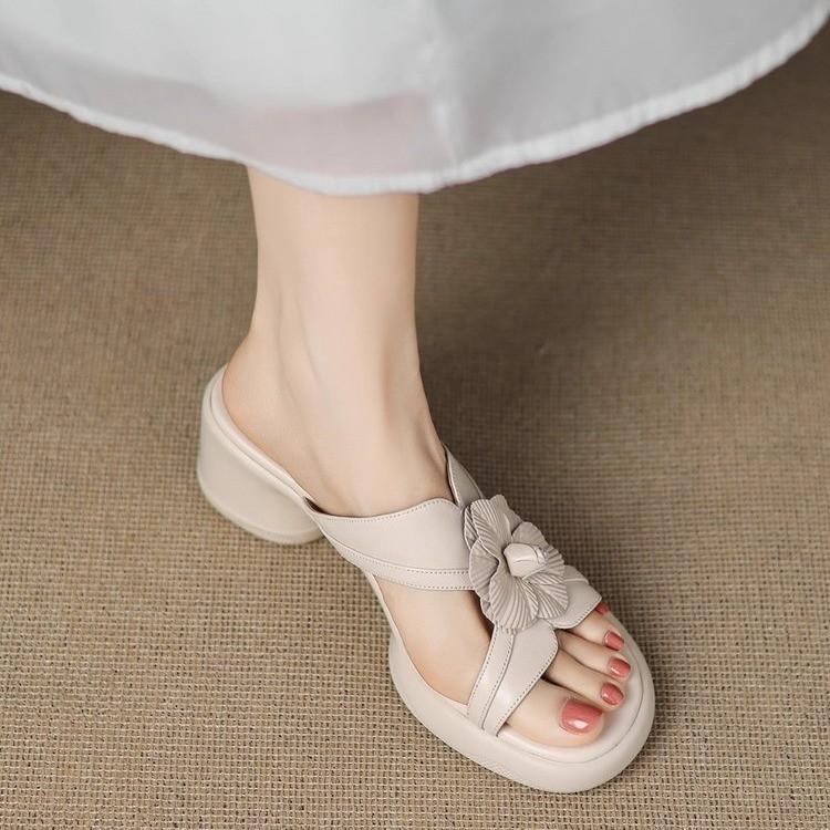 Fashion Summer Toesoft Leather Design Wedges Heels Women Platform Slippers Party Clip Toe Flip Flop Slides Shoes Mules