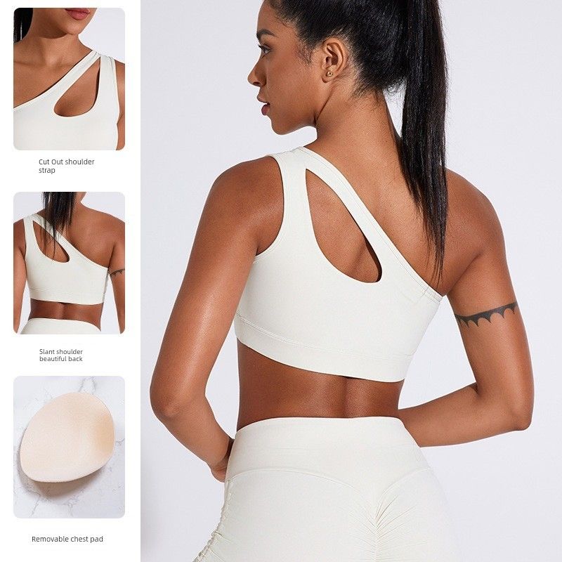 Sports Underwear Hollow out One Shoulder Shockproof Push up Running Fitness Bra Sloping Shoulder Beauty Back Pilates Yoga Vest Women